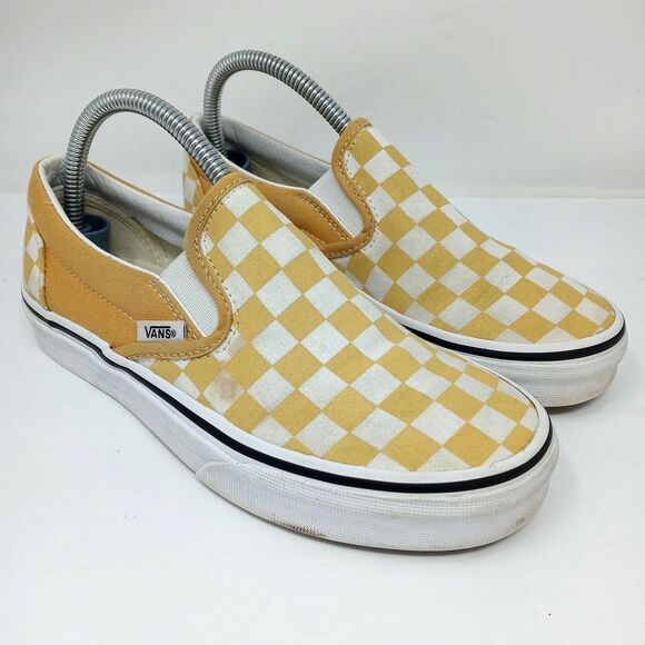 Vans Classic Slip-On Women's Size 5.5 Yellow White Checkerboard Canvas Shoes - Picture 2 of 9